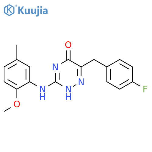 6-(4-fluorophenyl)methyl-3-(2-methoxy-5-methylphenyl)amino-4,5-dihydro-1,2,4-triazin-5-one structure