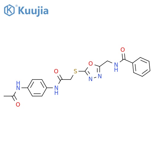 N-{5-({(4-acetamidophenyl)carbamoylmethyl}sulfanyl)-1,3,4-oxadiazol-2-ylmethyl}benzamide structure