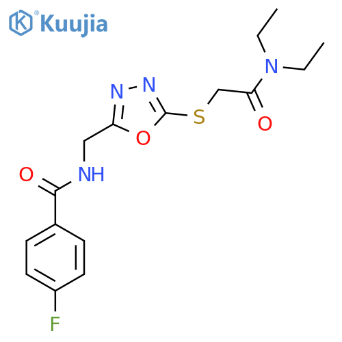 N-(5-{(diethylcarbamoyl)methylsulfanyl}-1,3,4-oxadiazol-2-yl)methyl-4-fluorobenzamide structure