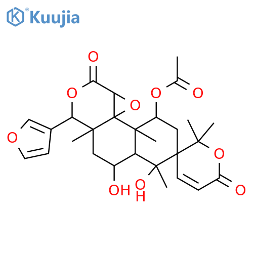 Spiro[naphth[2,1-c]oxireno[d]pyran-7(6H),3'(6'H)-[2H]pyran]-1,6'(10aH)-dione,9-(acetyloxy)-3-(3-furanyl)-3,3a,4,5,5a,8,9,9a-octahydro-5,6-dihydroxy-2',2',3a,6,9a-pentamethyl-(9CI) structure