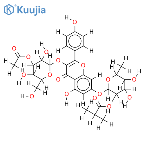 kaempferol 3-O-beta-D-(3''-O-acetylglucopyranosyl)-7-O-alpha-L-(2'''-O-isobutyrylrhamnopyranoside) structure