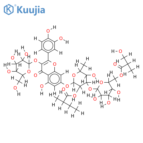 quercetin 3-O-beta-D-glucopyranosyl-7-O-beta-D-(6-O-3-hydroxyisobutyryl)-glucopyranosyl-(1->3)-alpha-L-[2-O-(2S)-2-methylbutyryl]-rhamnopyranoside structure