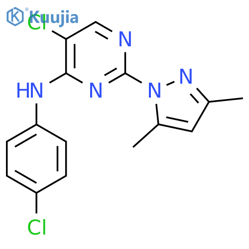 5-Chloranyl-~{n}-(4-Chlorophenyl)-2-(3,5-Dimethylpyrazol-1-Yl)pyrimidin-4-Amine structure