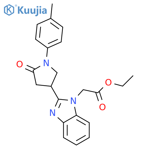 ethyl 2-{2-1-(4-methylphenyl)-5-oxopyrrolidin-3-yl-1H-1,3-benzodiazol-1-yl}acetate structure