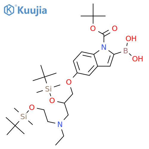 [1-tert-butoxycarbonyl-5-[2-[tert-butyl(dimethyl)silyl]oxy-3-[2-[tert-butyl(dimethyl)silyl]oxyethyl-ethyl-amino]propoxy]indol-2-yl]boronic acid structure