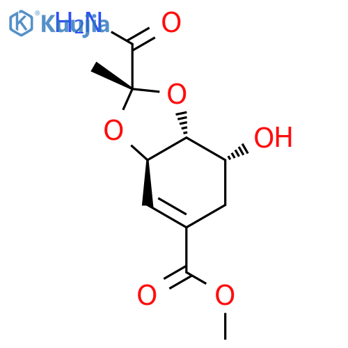 1,3-Benzodioxole-5-carboxylicacid, 2-(aminocarbonyl)-3a,6,7,7a-tetrahydro-7-hydroxy-2-methyl-, methyl ester,(2S,3aR,7R,7aR)- structure