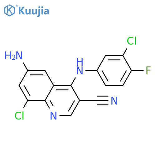 6-Amino-8-chloro-4-((3-chloro-4-fluorophenyl)amino)quinoline-3-carbonitrile structure