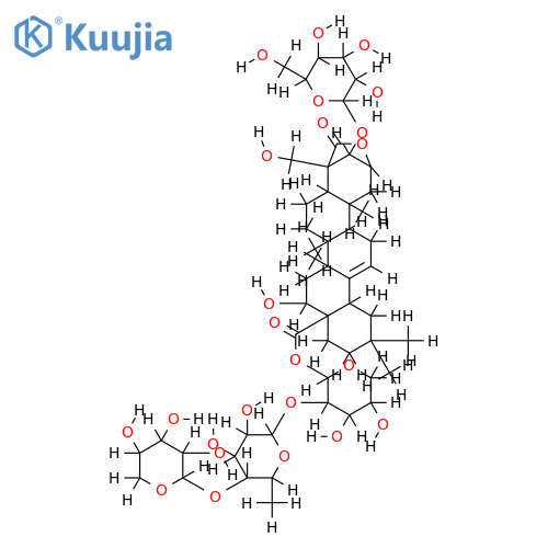β-D-Xylopyranosyl-(1->4)-6-deoxy-α-L-mannopyranosyl-(1->2)-1-O-[(2α,3β,16α)-3-(β-D-glucopyranosyloxy)-16,23-dihydroxy-24,28-dioxo-2,24-epoxyolean-12-en-28-yl]-α-L-arabinopyran
ose structure