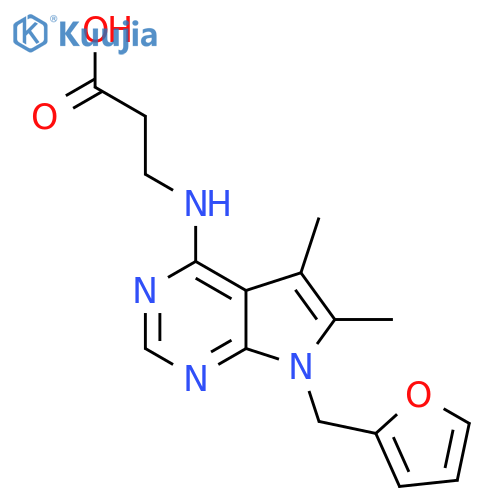 3-({7-(furan-2-yl)methyl-5,6-dimethyl-7H-pyrrolo2,3-dpyrimidin-4-yl}amino)propanoic acid structure