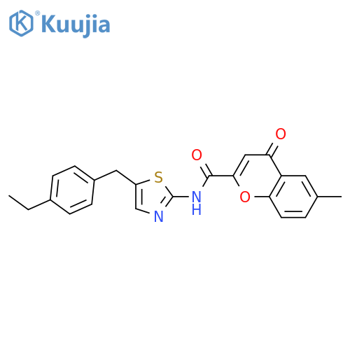 N-{5-(4-ethylphenyl)methyl-1,3-thiazol-2-yl}-6-methyl-4-oxo-4H-chromene-2-carboxamide structure