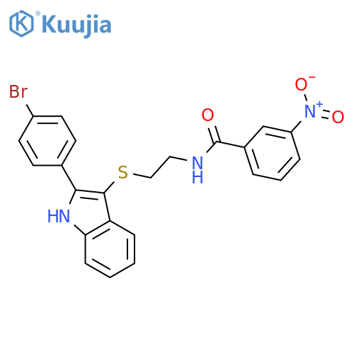 N-(2-{2-(4-bromophenyl)-1H-indol-3-ylsulfanyl}ethyl)-3-nitrobenzamide structure