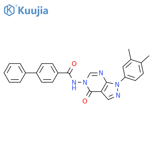 N-1-(3,4-dimethylphenyl)-4-oxo-1H,4H,5H-pyrazolo3,4-dpyrimidin-5-yl-1,1'-biphenyl-4-carboxamide structure