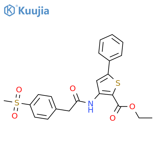 ethyl 3-2-(4-methanesulfonylphenyl)acetamido-5-phenylthiophene-2-carboxylate structure