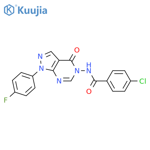 4-chloro-N-1-(4-fluorophenyl)-4-oxo-1H,4H,5H-pyrazolo3,4-dpyrimidin-5-ylbenzamide structure