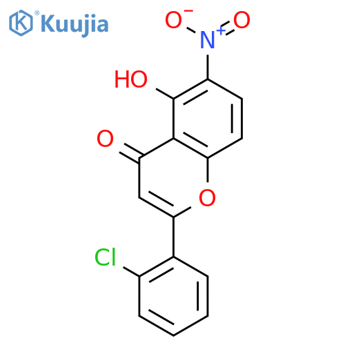 4H-1-Benzopyran-4-one, 2-(2-chlorophenyl)-5-hydroxy-6-nitro- structure