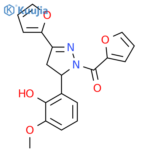 2-1-(furan-2-carbonyl)-3-(furan-2-yl)-4,5-dihydro-1H-pyrazol-5-yl-6-methoxyphenol structure