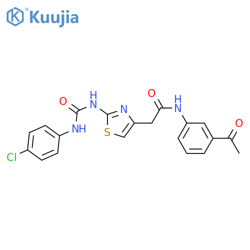 N-(3-acetylphenyl)-2-(2-{(4-chlorophenyl)carbamoylamino}-1,3-thiazol-4-yl)acetamide structure