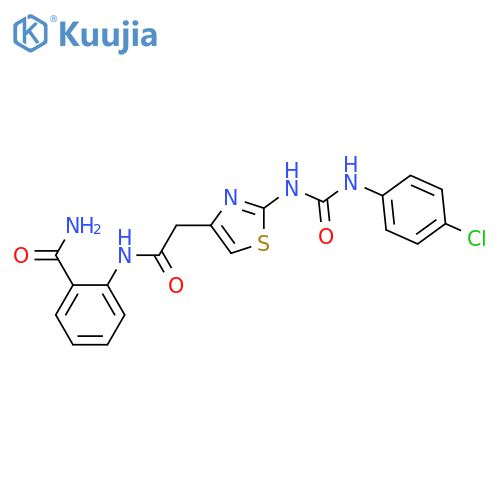 2-2-(2-{(4-chlorophenyl)carbamoylamino}-1,3-thiazol-4-yl)acetamidobenzamide structure