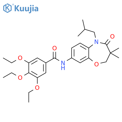 N-3,3-dimethyl-5-(2-methylpropyl)-4-oxo-2,3,4,5-tetrahydro-1,5-benzoxazepin-8-yl-3,4,5-triethoxybenzamide structure
