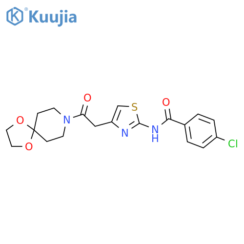 4-chloro-N-4-(2-{1,4-dioxa-8-azaspiro4.5decan-8-yl}-2-oxoethyl)-1,3-thiazol-2-ylbenzamide structure