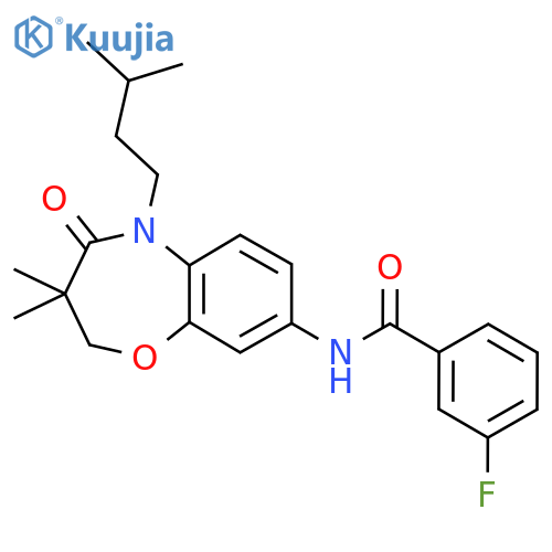 N-3,3-dimethyl-5-(3-methylbutyl)-4-oxo-2,3,4,5-tetrahydro-1,5-benzoxazepin-8-yl-3-fluorobenzamide structure