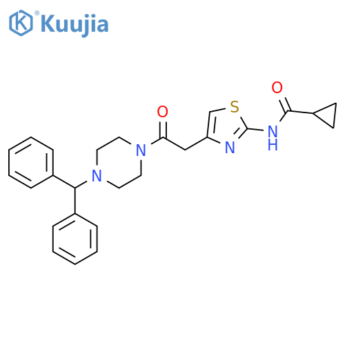 N-(4-{2-4-(diphenylmethyl)piperazin-1-yl-2-oxoethyl}-1,3-thiazol-2-yl)cyclopropanecarboxamide structure