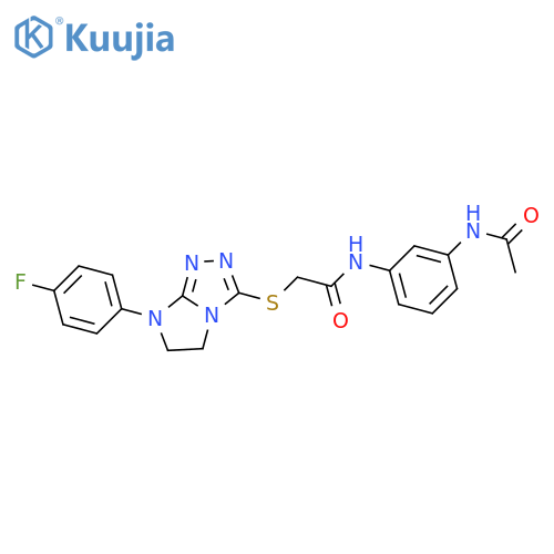 N-(3-acetamidophenyl)-2-{7-(4-fluorophenyl)-5H,6H,7H-imidazo2,1-c1,2,4triazol-3-ylsulfanyl}acetamide structure