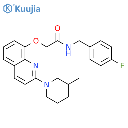 N-(4-fluorophenyl)methyl-2-{2-(3-methylpiperidin-1-yl)quinolin-8-yloxy}acetamide structure