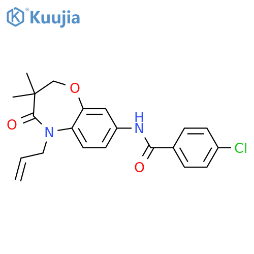 4-chloro-N-3,3-dimethyl-4-oxo-5-(prop-2-en-1-yl)-2,3,4,5-tetrahydro-1,5-benzoxazepin-8-ylbenzamide structure