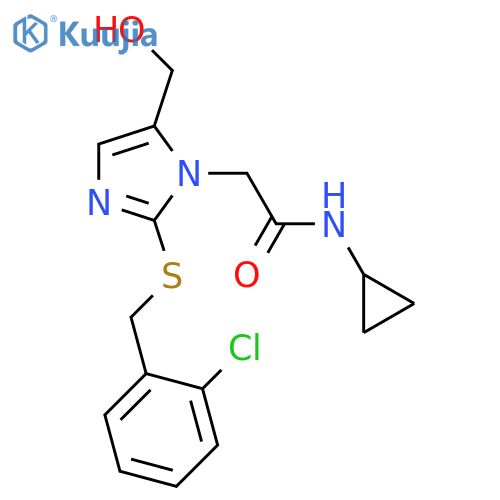 2-(2-{(2-chlorophenyl)methylsulfanyl}-5-(hydroxymethyl)-1H-imidazol-1-yl)-N-cyclopropylacetamide structure