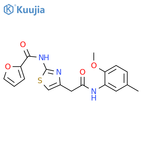 N-(4-{(2-methoxy-5-methylphenyl)carbamoylmethyl}-1,3-thiazol-2-yl)furan-2-carboxamide structure