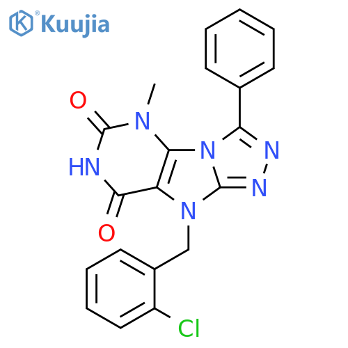 9-(2-chlorophenyl)methyl-5-methyl-3-phenyl-5H,6H,7H,8H,9H-1,2,4triazolo3,4-hpurine-6,8-dione structure