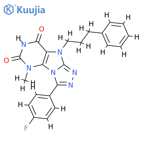 3-(4-fluorophenyl)-5-methyl-9-(3-phenylpropyl)-5H,6H,7H,8H,9H-1,2,4triazolo3,4-hpurine-6,8-dione structure