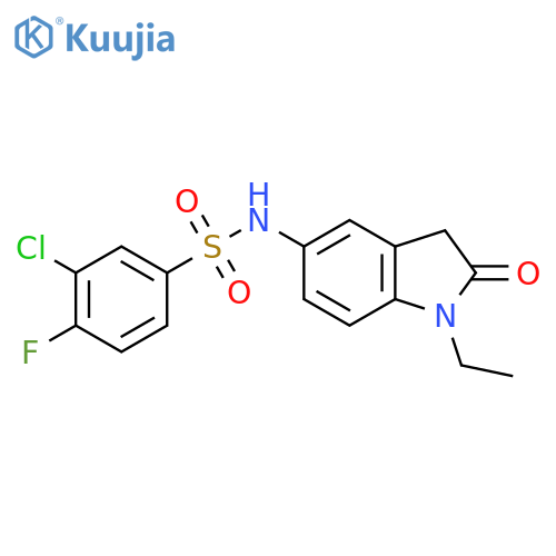 3-chloro-N-(1-ethyl-2-oxo-2,3-dihydro-1H-indol-5-yl)-4-fluorobenzene-1-sulfonamide structure