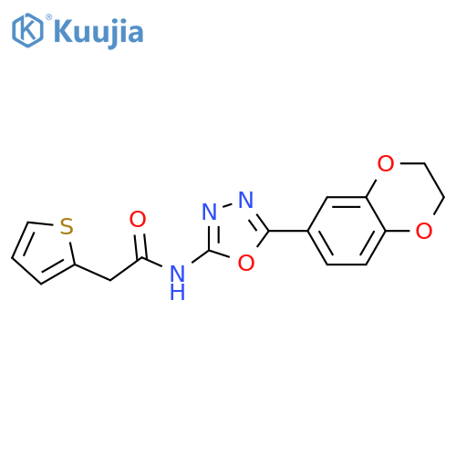 N-5-(2,3-dihydro-1,4-benzodioxin-6-yl)-1,3,4-oxadiazol-2-yl-2-(thiophen-2-yl)acetamide structure