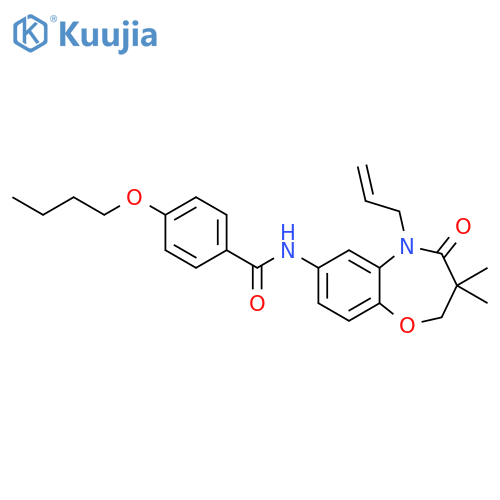 4-butoxy-N-3,3-dimethyl-4-oxo-5-(prop-2-en-1-yl)-2,3,4,5-tetrahydro-1,5-benzoxazepin-7-ylbenzamide structure