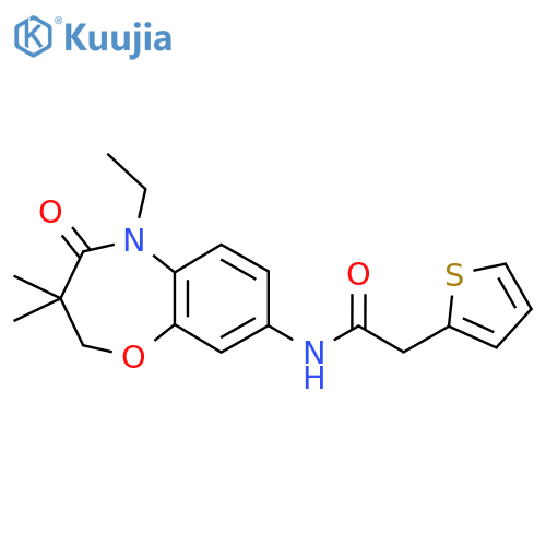 N-(5-ethyl-3,3-dimethyl-4-oxo-2,3,4,5-tetrahydro-1,5-benzoxazepin-8-yl)-2-(thiophen-2-yl)acetamide structure