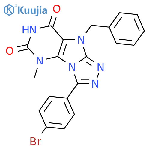 9-benzyl-3-(4-bromophenyl)-5-methyl-5H,6H,7H,8H,9H-1,2,4triazolo3,4-hpurine-6,8-dione structure