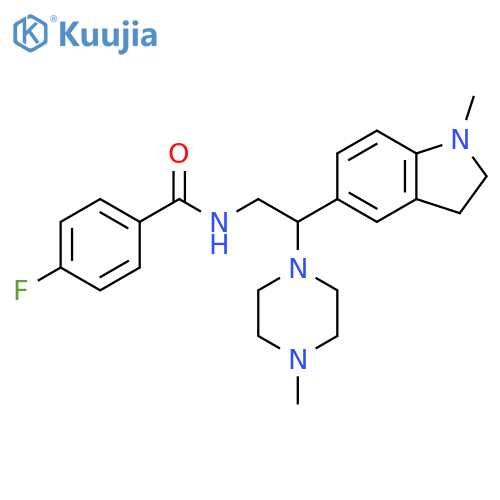 4-fluoro-N-2-(1-methyl-2,3-dihydro-1H-indol-5-yl)-2-(4-methylpiperazin-1-yl)ethylbenzamide structure