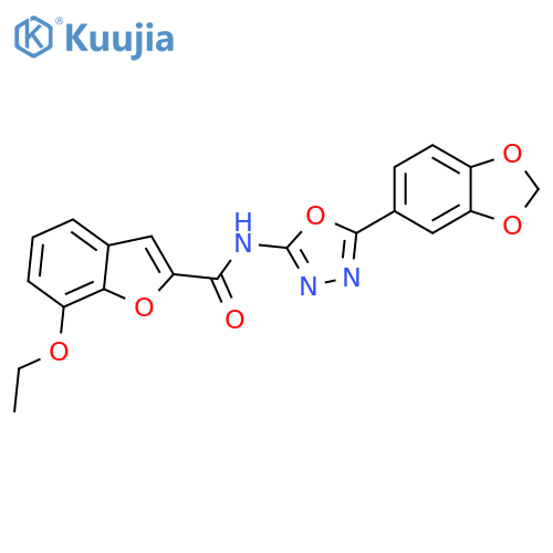 N-5-(2H-1,3-benzodioxol-5-yl)-1,3,4-oxadiazol-2-yl-7-ethoxy-1-benzofuran-2-carboxamide structure