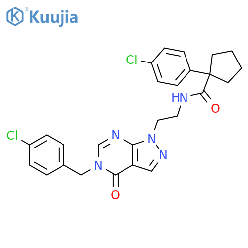 1-(4-chlorophenyl)-N-(2-{5-(4-chlorophenyl)methyl-4-oxo-1H,4H,5H-pyrazolo3,4-dpyrimidin-1-yl}ethyl)cyclopentane-1-carboxamide structure