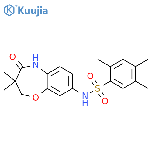 N-(3,3-dimethyl-4-oxo-2,3,4,5-tetrahydro-1,5-benzoxazepin-8-yl)-2,3,4,5,6-pentamethylbenzene-1-sulfonamide structure