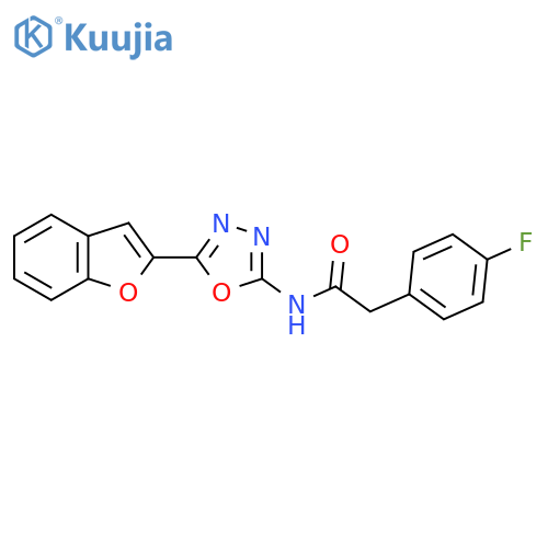 N-5-(1-benzofuran-2-yl)-1,3,4-oxadiazol-2-yl-2-(4-fluorophenyl)acetamide structure