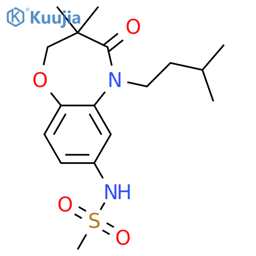 N-3,3-dimethyl-5-(3-methylbutyl)-4-oxo-2,3,4,5-tetrahydro-1,5-benzoxazepin-7-ylmethanesulfonamide structure