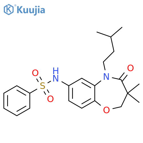 N-3,3-dimethyl-5-(3-methylbutyl)-4-oxo-2,3,4,5-tetrahydro-1,5-benzoxazepin-7-ylbenzenesulfonamide structure