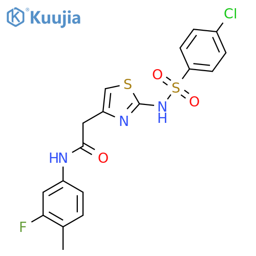 2-2-(4-chlorobenzenesulfonamido)-1,3-thiazol-4-yl-N-(3-fluoro-4-methylphenyl)acetamide structure