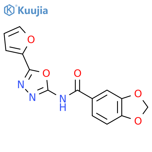 N-5-(furan-2-yl)-1,3,4-oxadiazol-2-yl-2H-1,3-benzodioxole-5-carboxamide structure