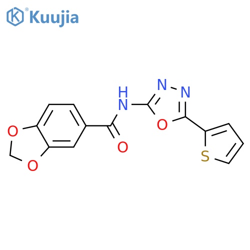 N-5-(thiophen-2-yl)-1,3,4-oxadiazol-2-yl-2H-1,3-benzodioxole-5-carboxamide structure
