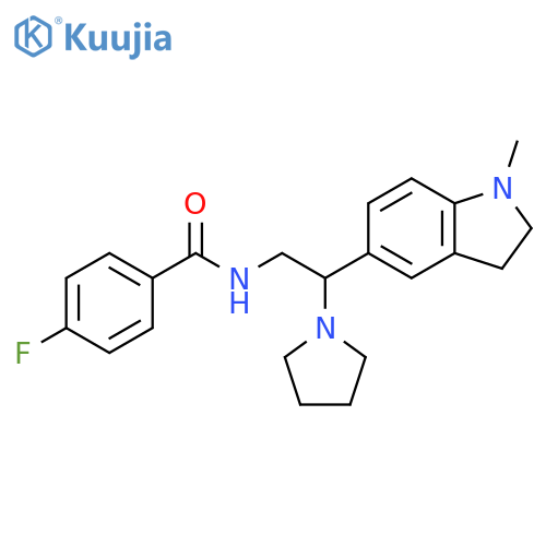4-fluoro-N-2-(1-methyl-2,3-dihydro-1H-indol-5-yl)-2-(pyrrolidin-1-yl)ethylbenzamide structure