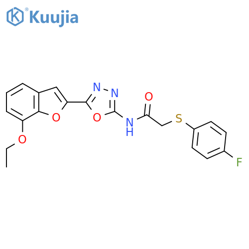N-5-(7-ethoxy-1-benzofuran-2-yl)-1,3,4-oxadiazol-2-yl-2-(4-fluorophenyl)sulfanylacetamide structure